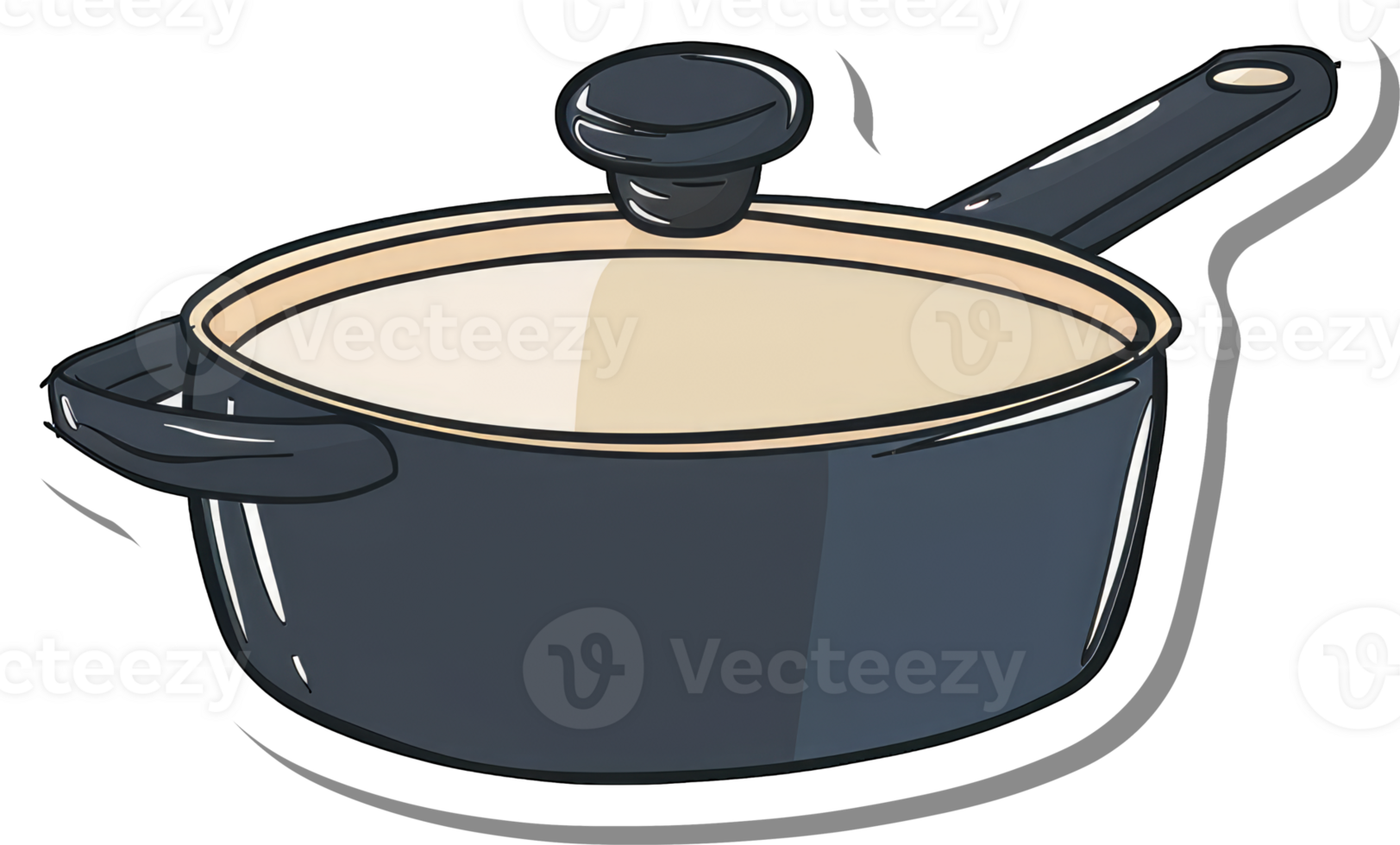 A dark gray saucepan with a lid and handle png