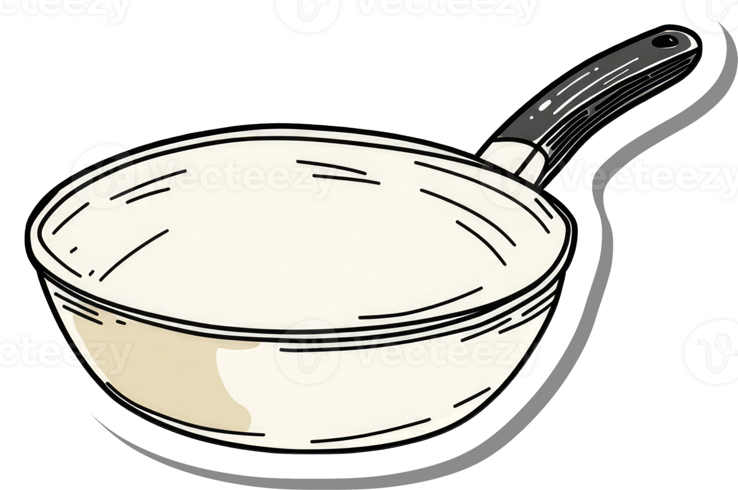 A single empty cream colored cooking pan with a black handle png