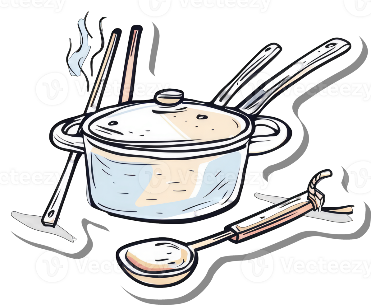Steaming pot with cooking utensils and chopsticks png