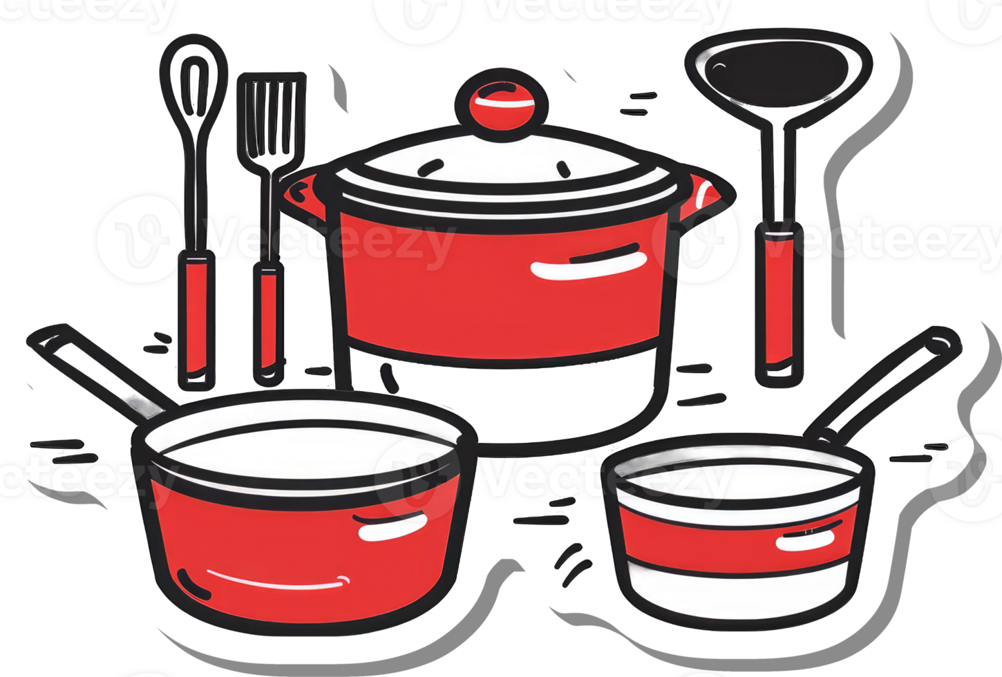 Red Kitchenware Set Cooking Utensils and Pots png