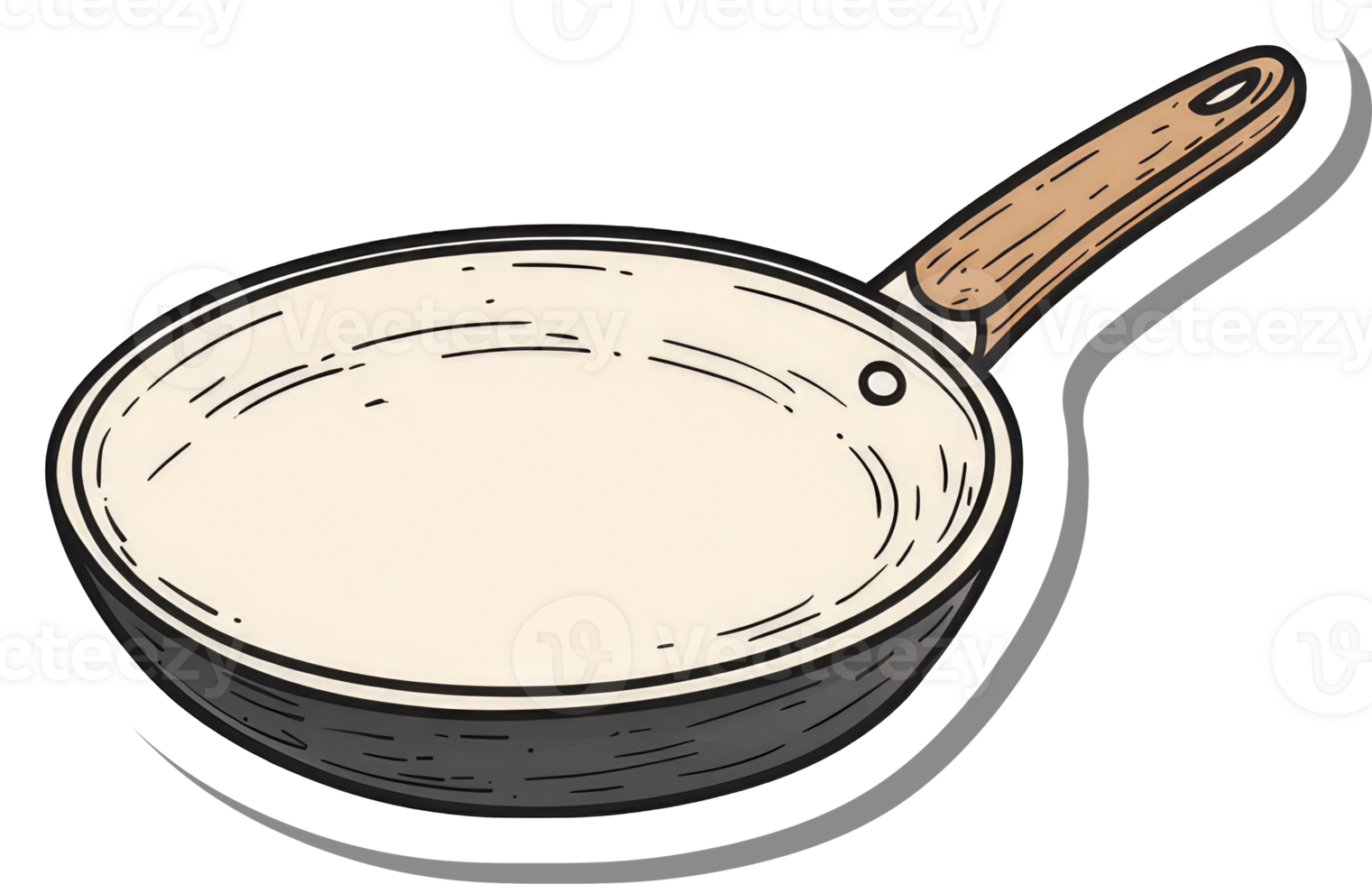 A single empty frying pan with wooden handle png