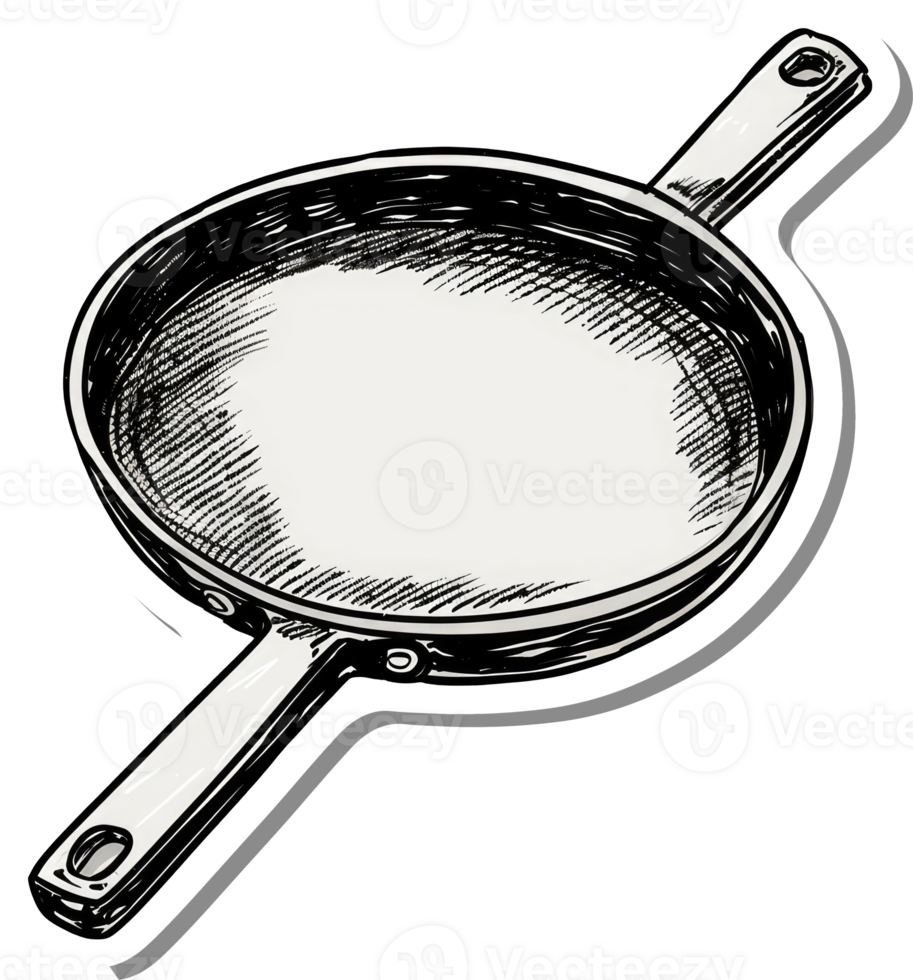 A hand drawn illustration of a frying pan png