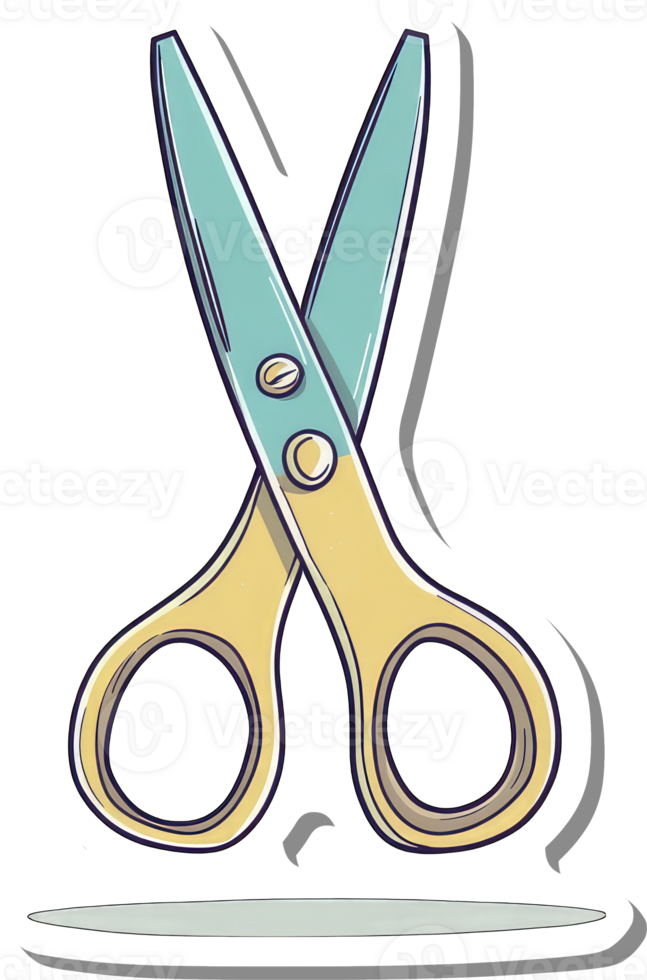 A pair of cartoon scissors with teal and yellow handles png