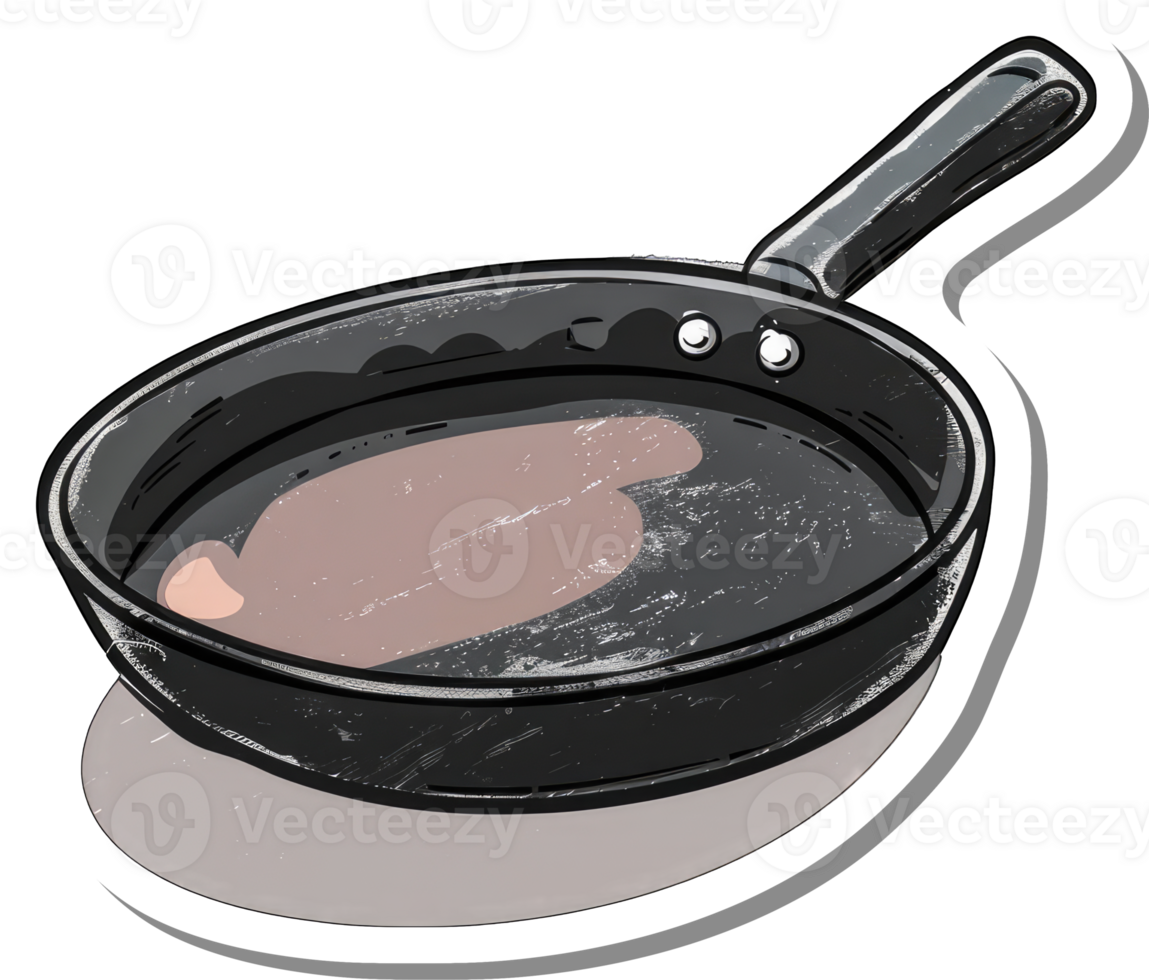 Frying pan with a piece of meat cooking in oil png