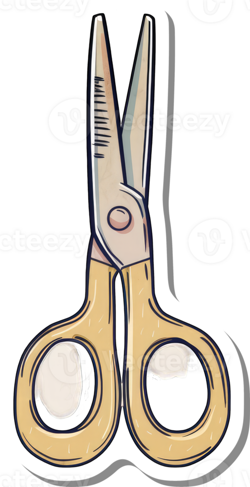 A graphic illustration of a pair of yellow scissors png