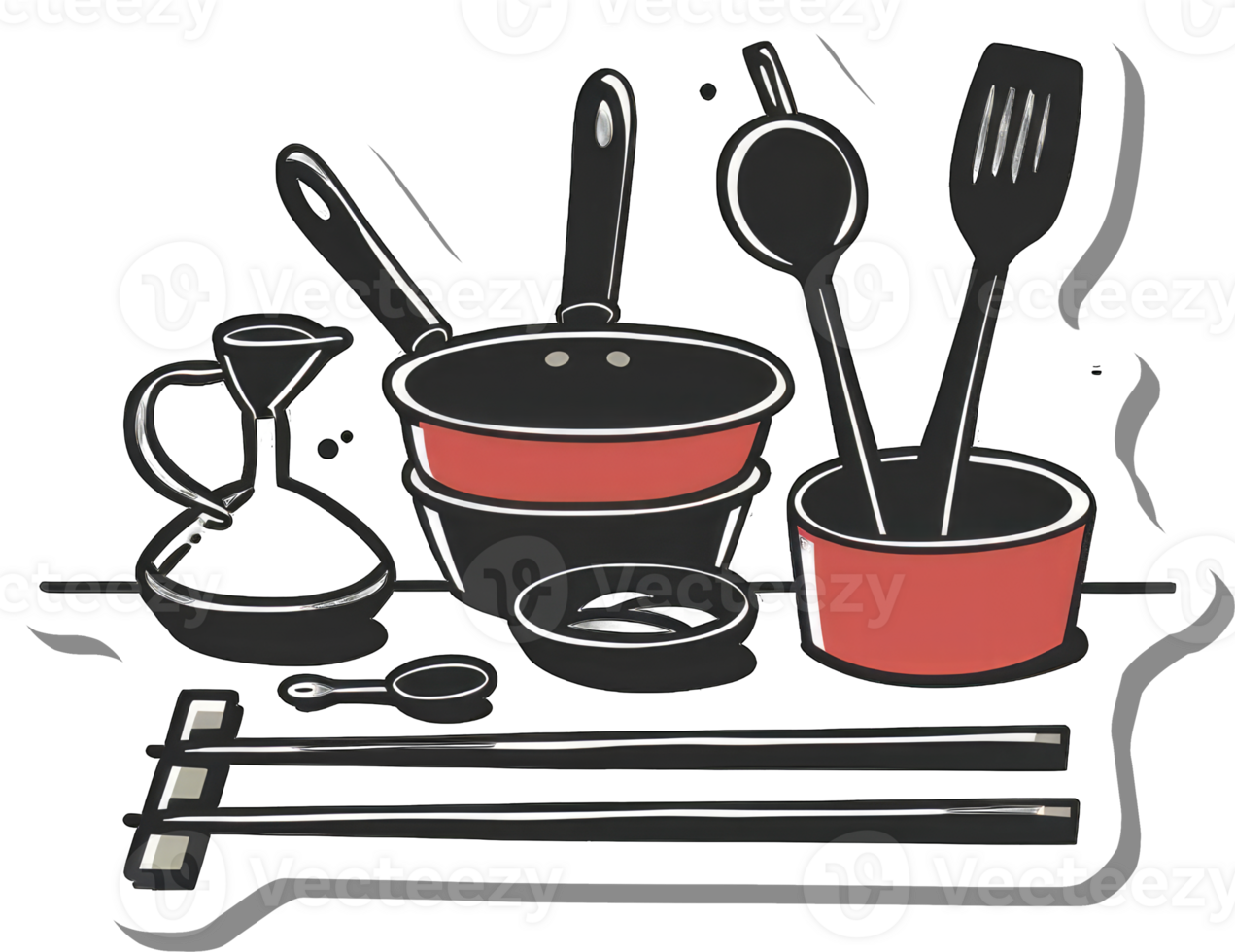 Kitchen Utensils and Cookware Arranged on a Shelf png