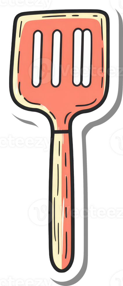 A cartoon illustration of a red spatula cooking utensil png