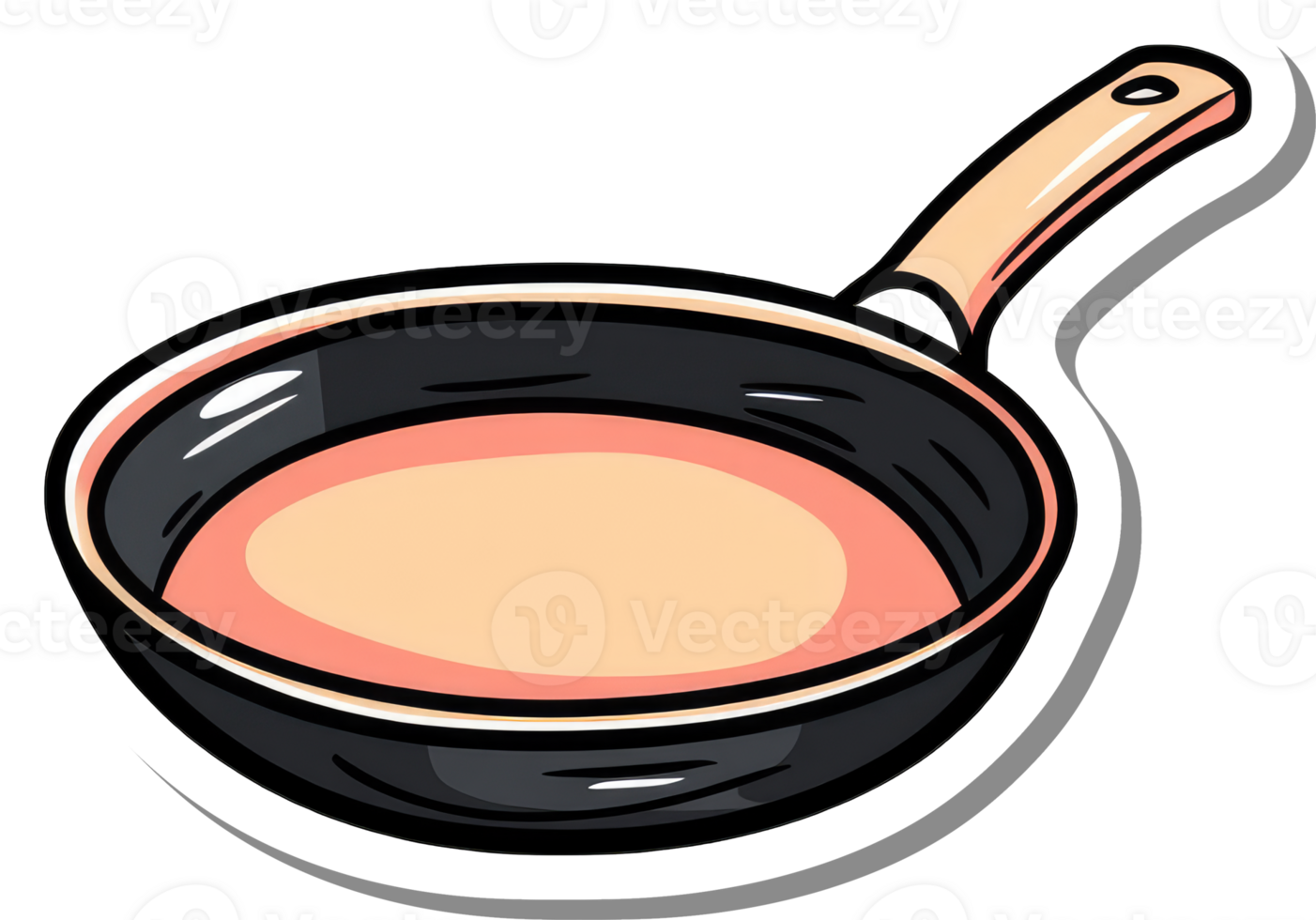 A Cartoon Illustration Of A Frying Pan With A Wooden Handle png