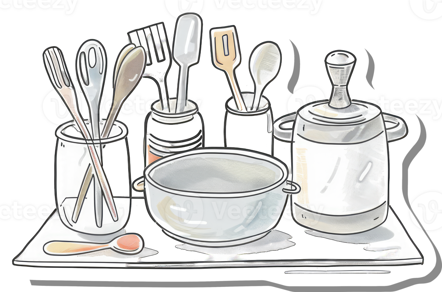 Kitchen Utensils Arranged Neatly On A Tray png