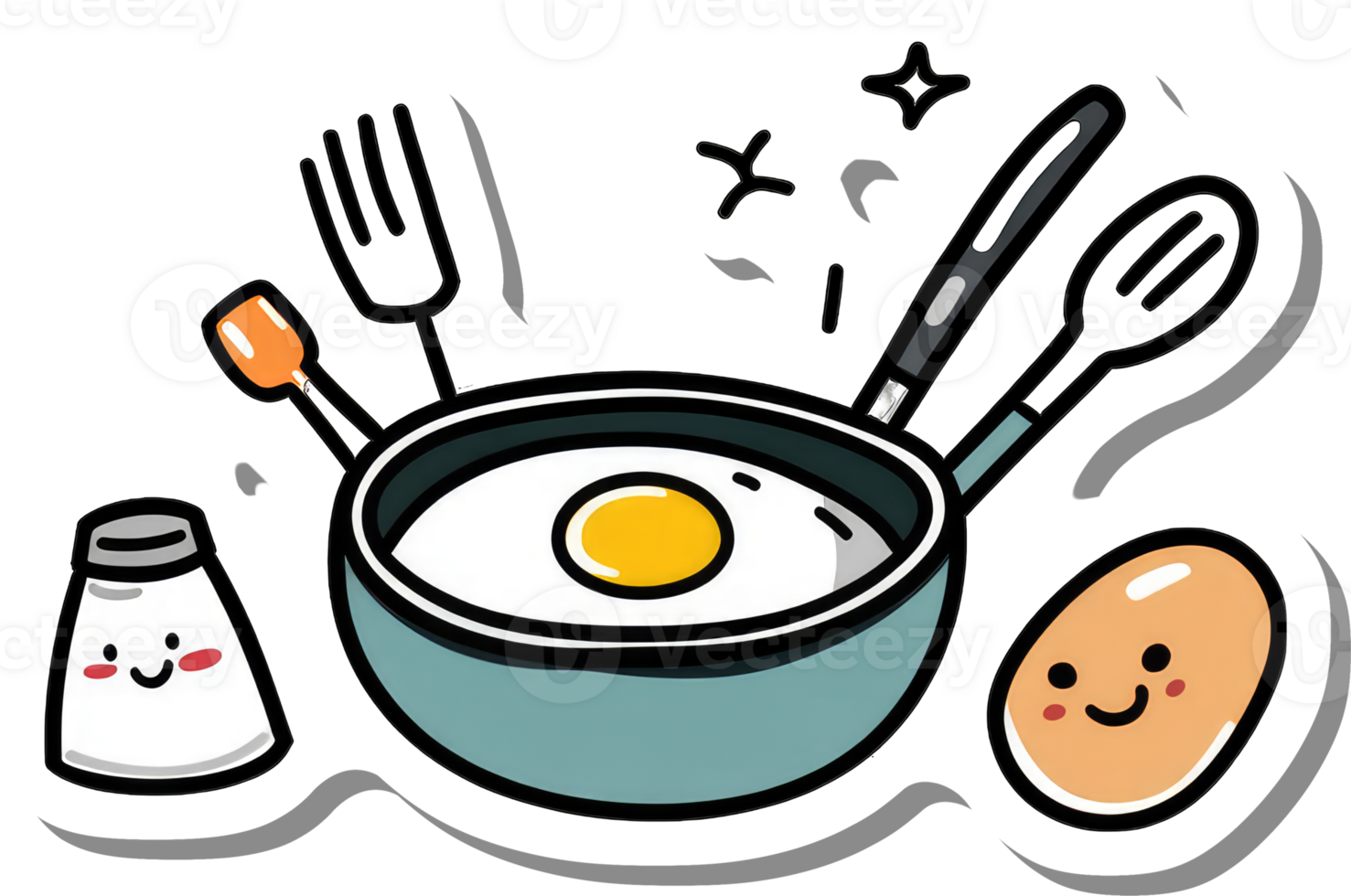 A cartoon illustration of a fried egg cooking in a pan png