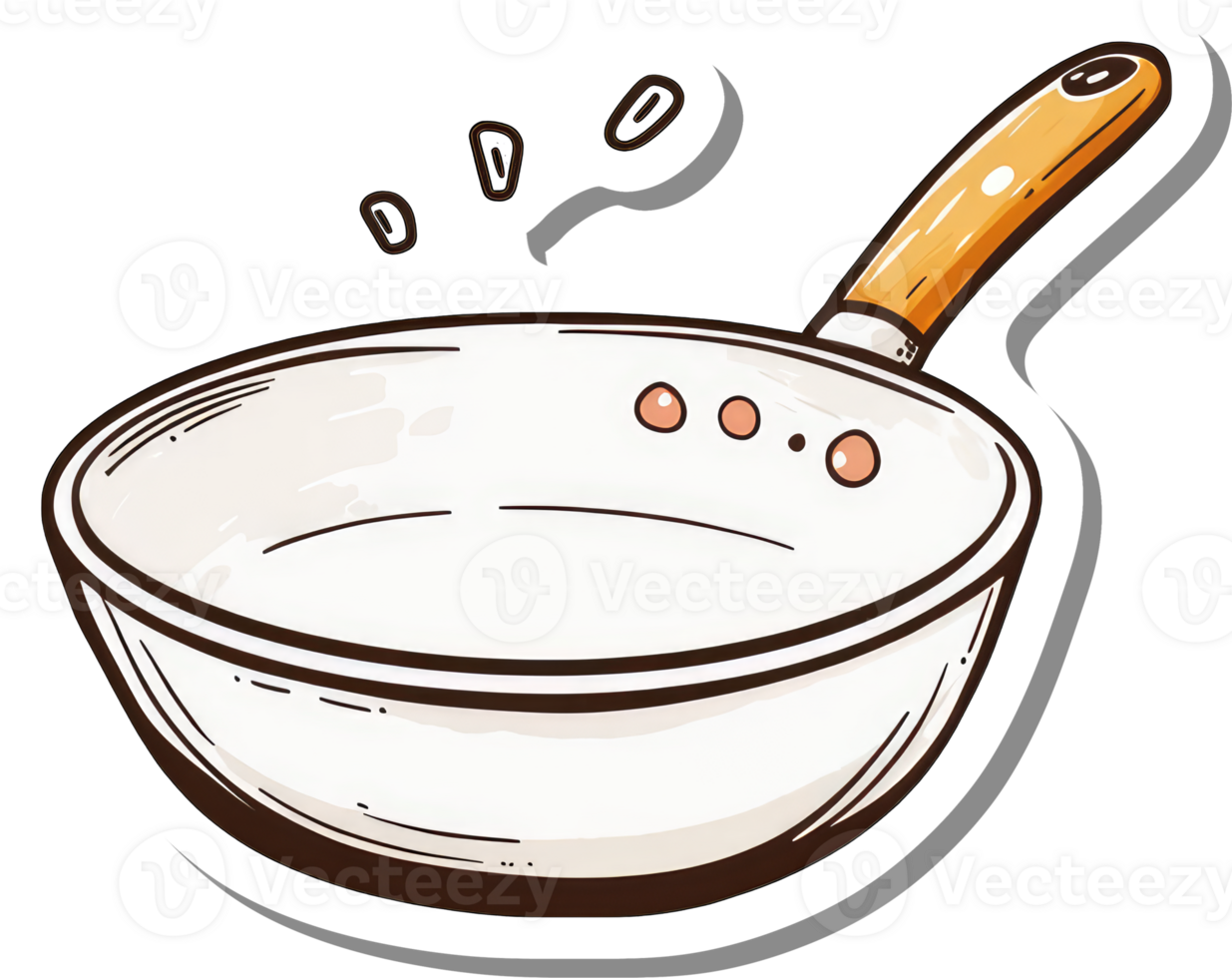 Empty white cooking pan with wooden handle png