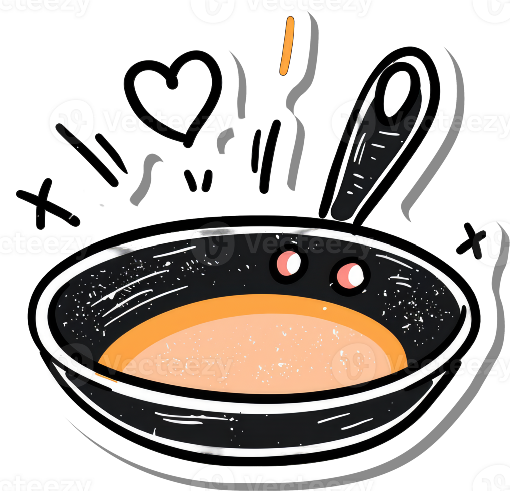 A Cartoon Frying Pan with Food and a Heart png