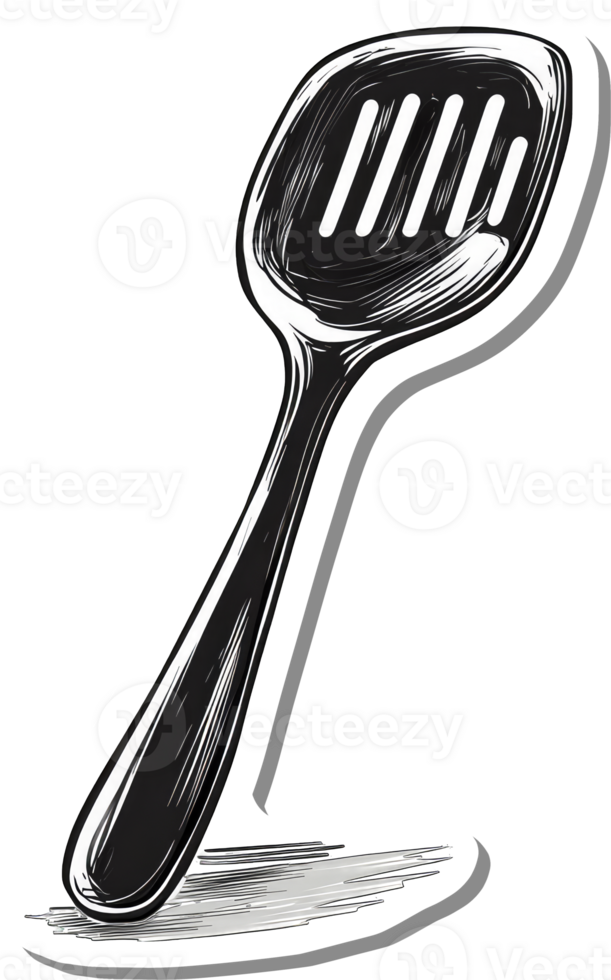A Black And White Drawing Of A Slotted Spoon png