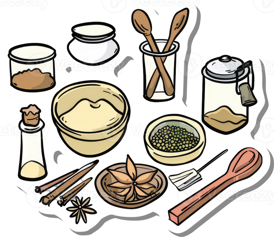 Assorted Baking Ingredients and Utensils are Shown png