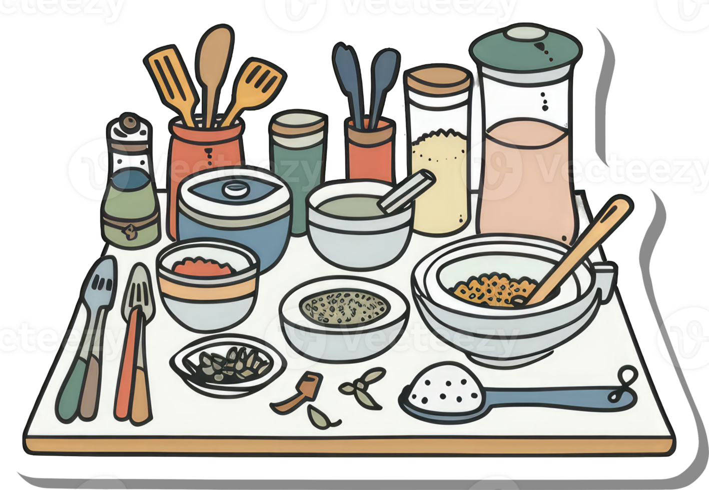 Kitchen Utensils and Ingredients Arranged on a Table png