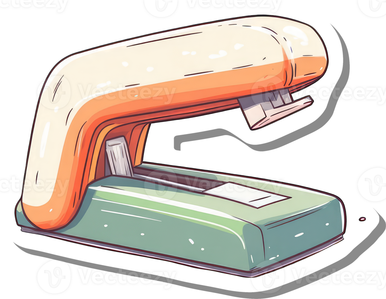 A Retro Style Stapler Illustration Featuring Cream and Green Hues png