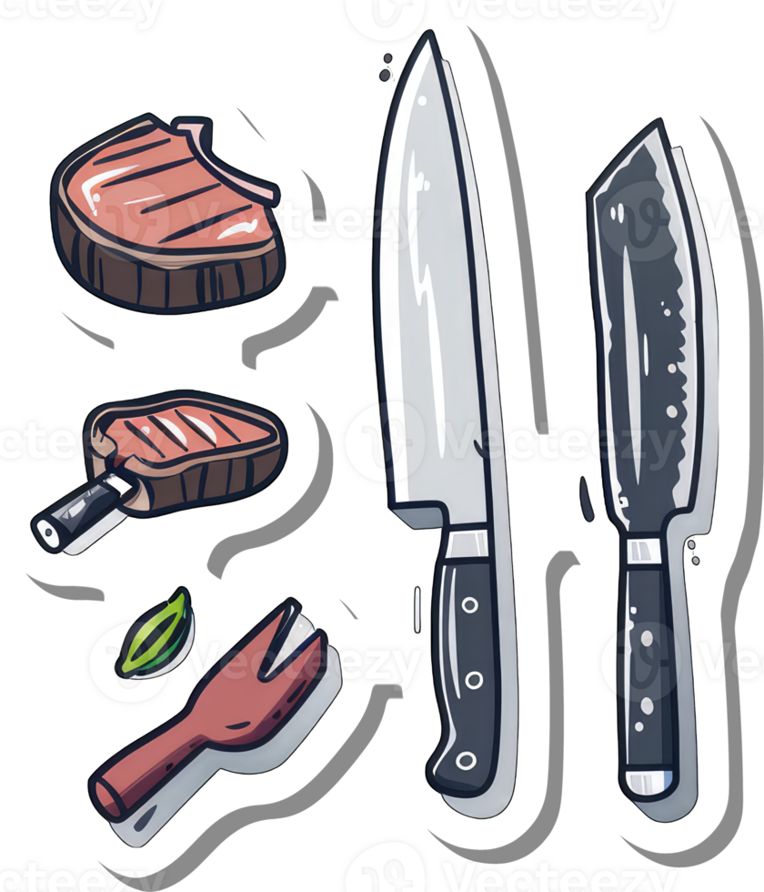 Grilled Steaks Knives And Fork Garnish Food Illustration png