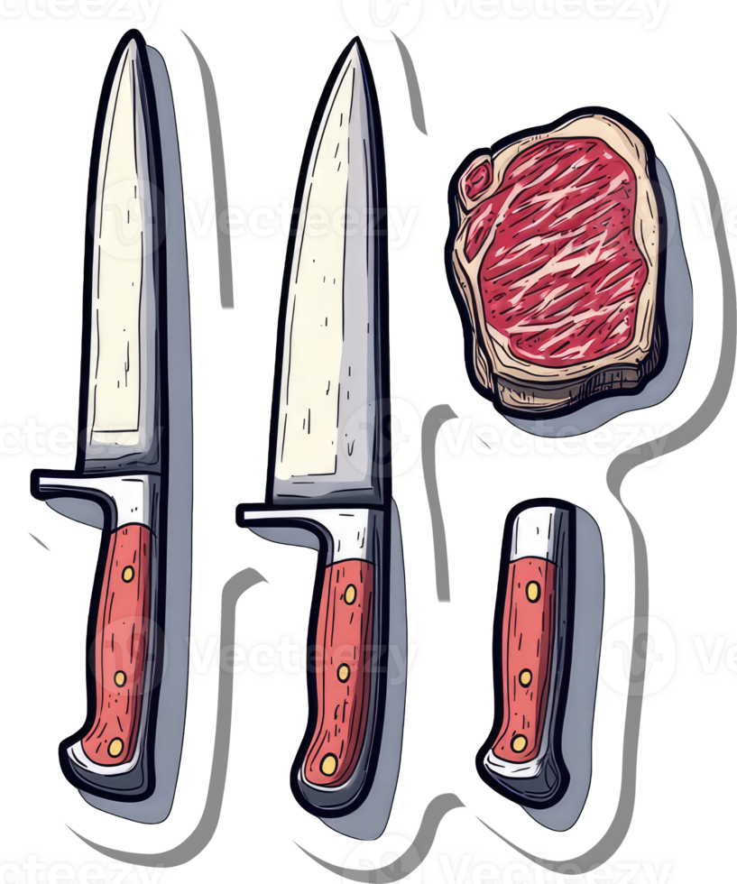 Two Chefs Knives and a Steak Ready for Cooking png