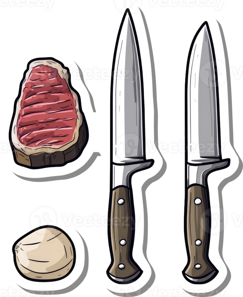 Steak Knives And A Cooked Steak Ready To Be Served png