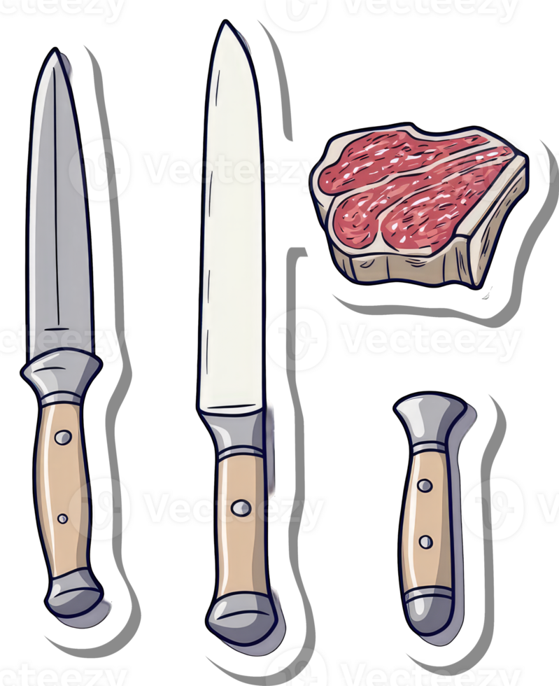 Kitchen Knives and a Cut of Steak Ready for Cooking png