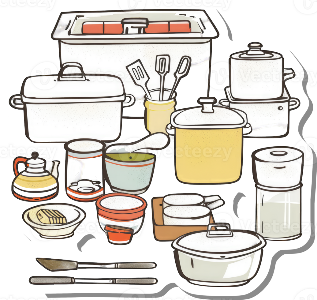 A Collection Of Vintage Kitchen Cookware And Utensils png