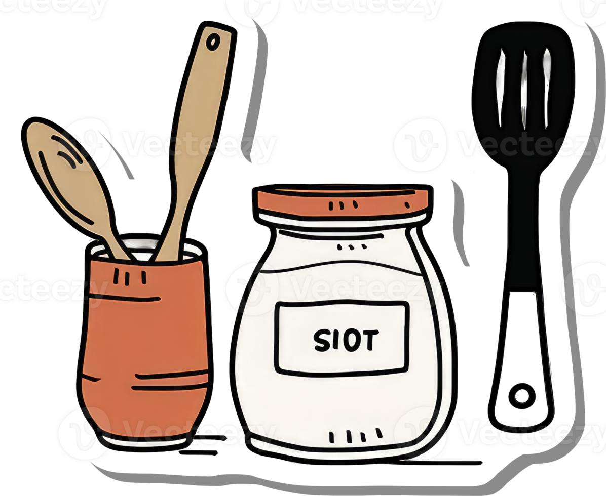 Kitchen Utensils and Ingredient Jar for Baking png