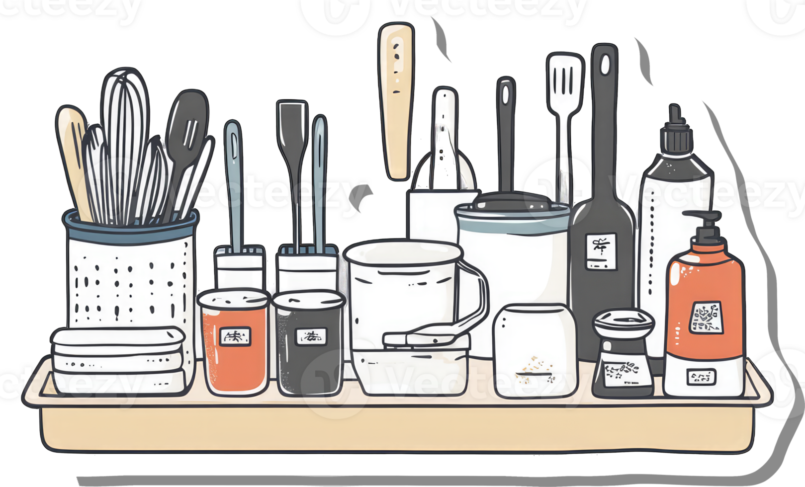 Organized Kitchen Utensils and Condiments on Tray png