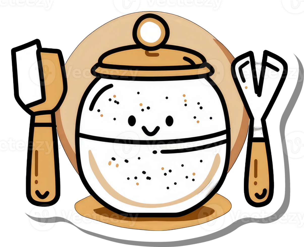 Happy Jar with Spoon and Fork Cartoon Illustration png
