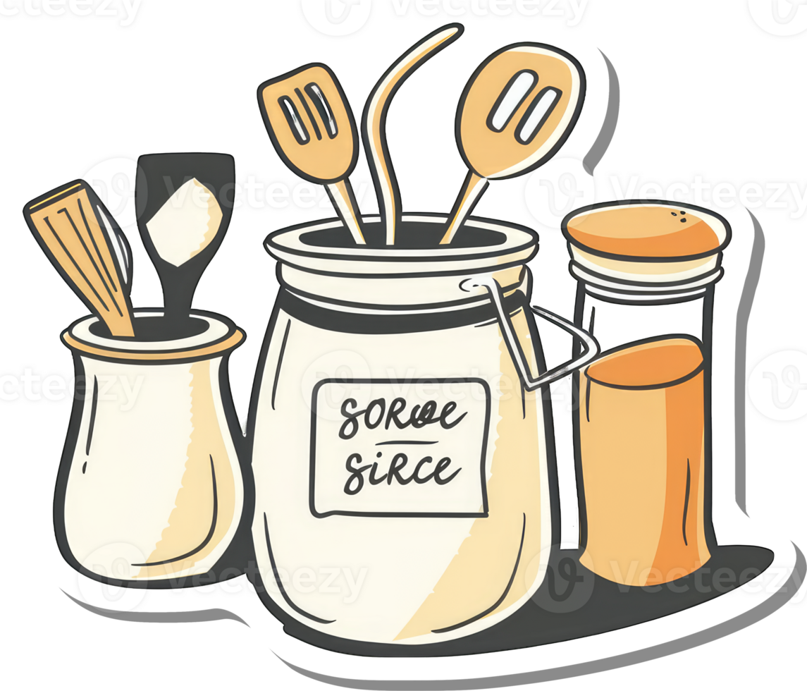 Kitchen Utensils and Condiments in Jars png