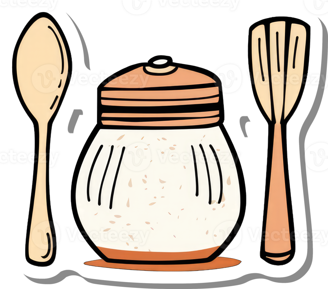 A jar of rice with a spoon and whisk png