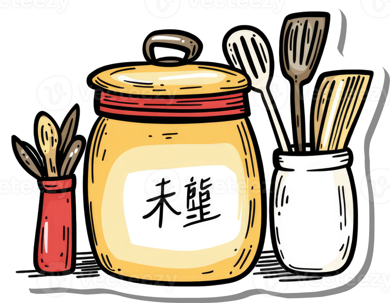 Kitchen Utensils and Spice Jar in Cartoon Style png