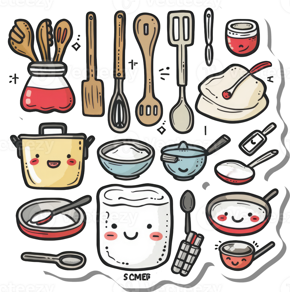 Cute Cartoon Kitchen Utensils and Cooking Ingredients png