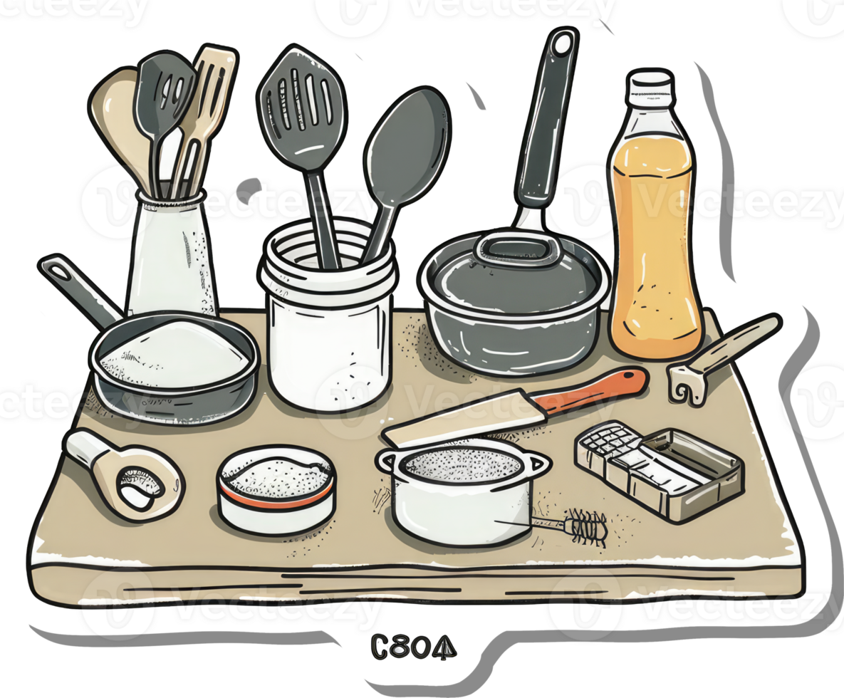 Kitchen Utensils and Ingredients Await Culinary Creation png