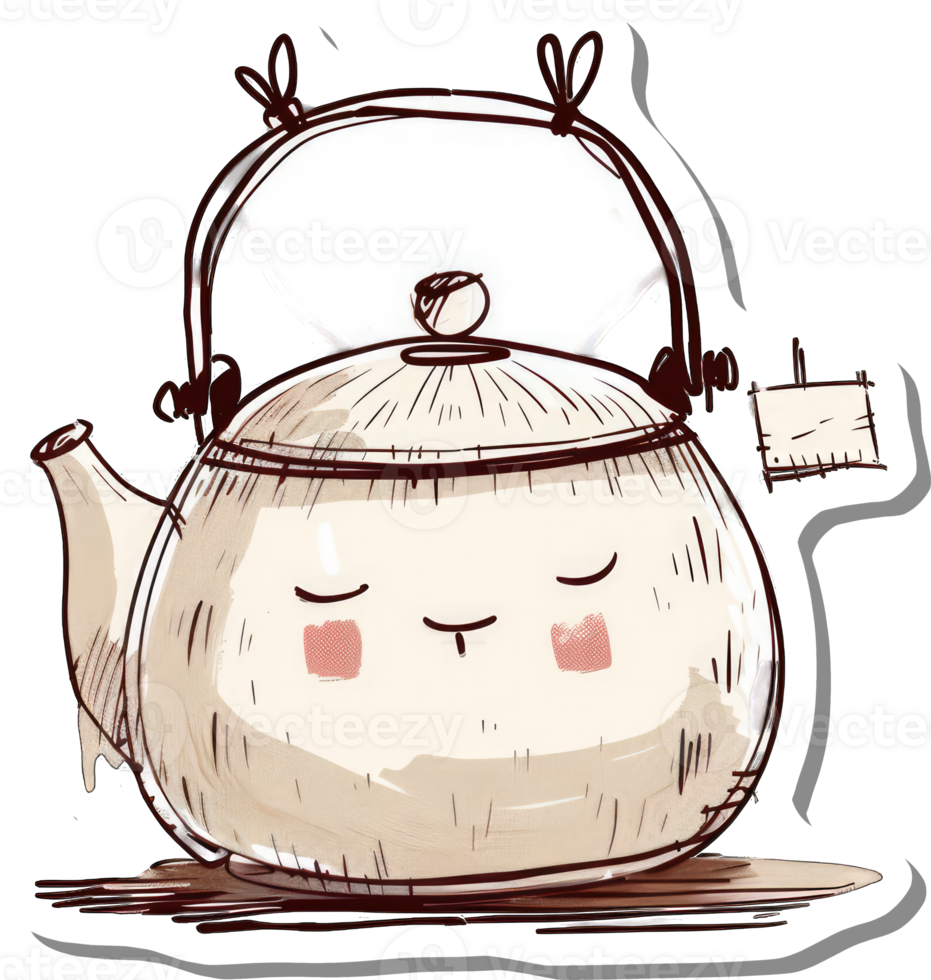 Adorable Cartoon Kettle With Bunny Ears and Blank Sign png
