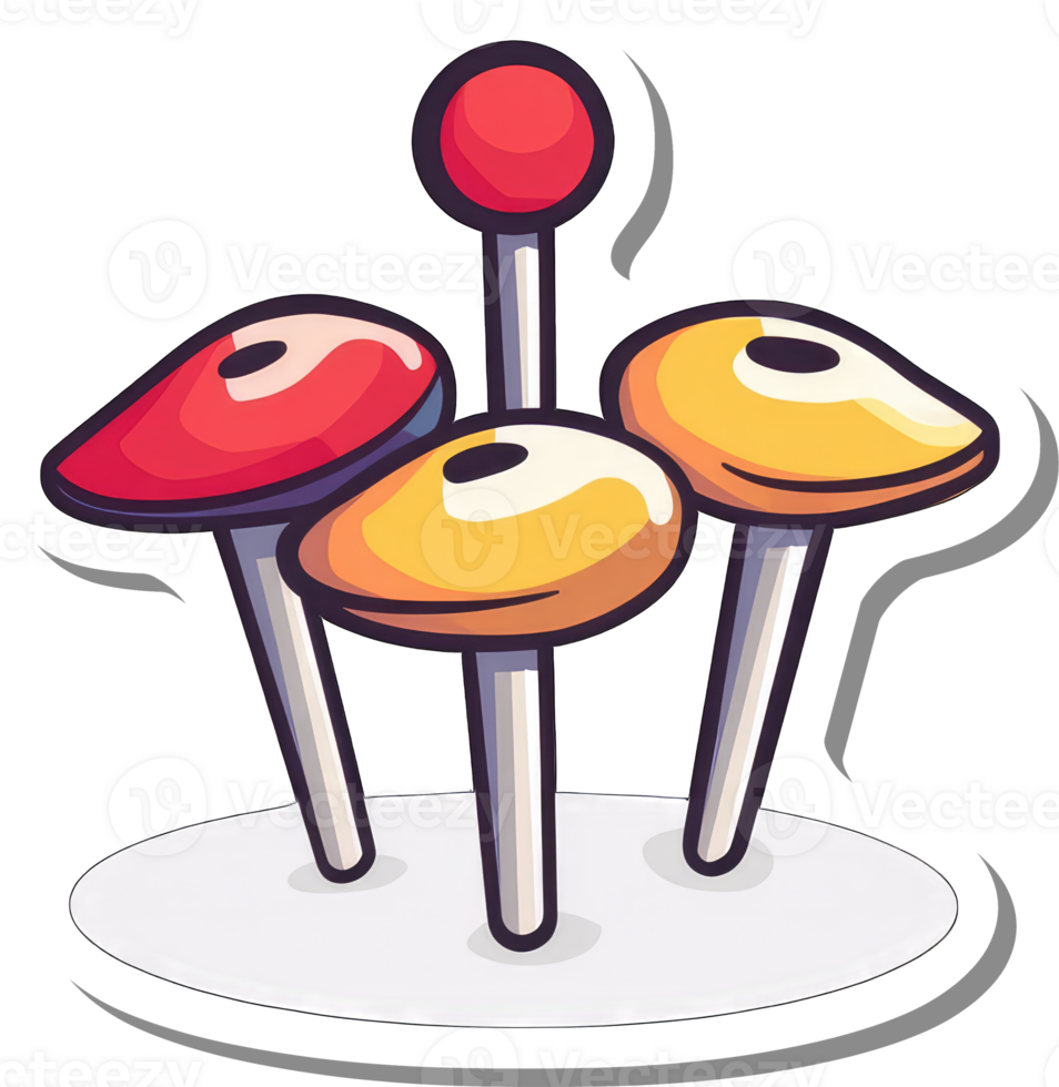 Three Colorful Mushroom Shaped Objects On A Stand png