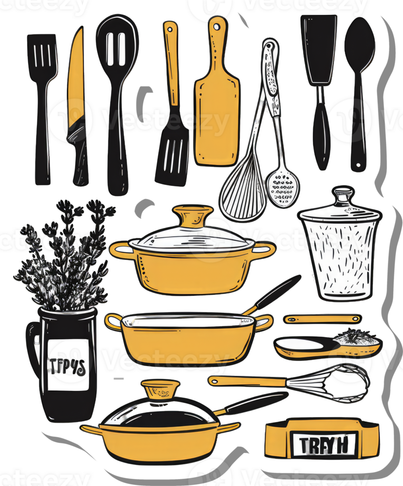 Kitchen Utensils and Cookware Collection Illustrated png