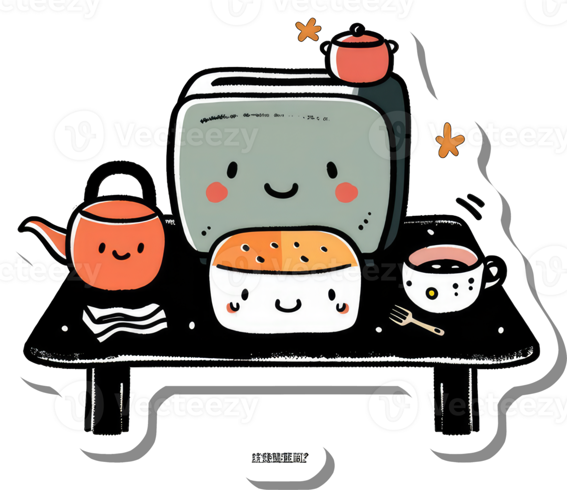 Happy Kitchen Appliances Enjoying a Cozy Breakfast png