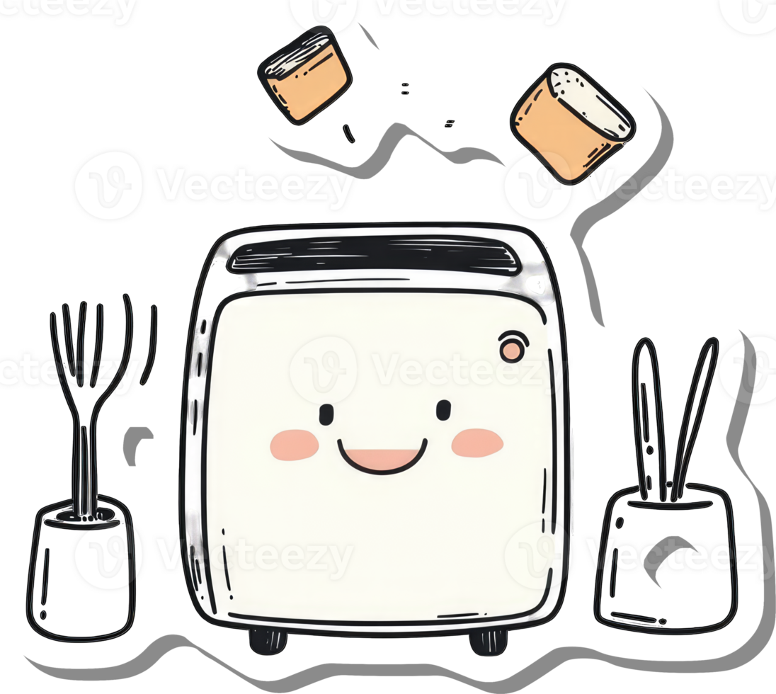 Happy Toaster Making Toast with Utensils Nearby png