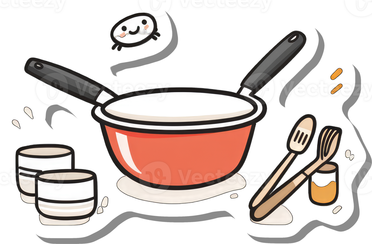 Cooking Pot Utensils and Small Cups for Food Preparation png