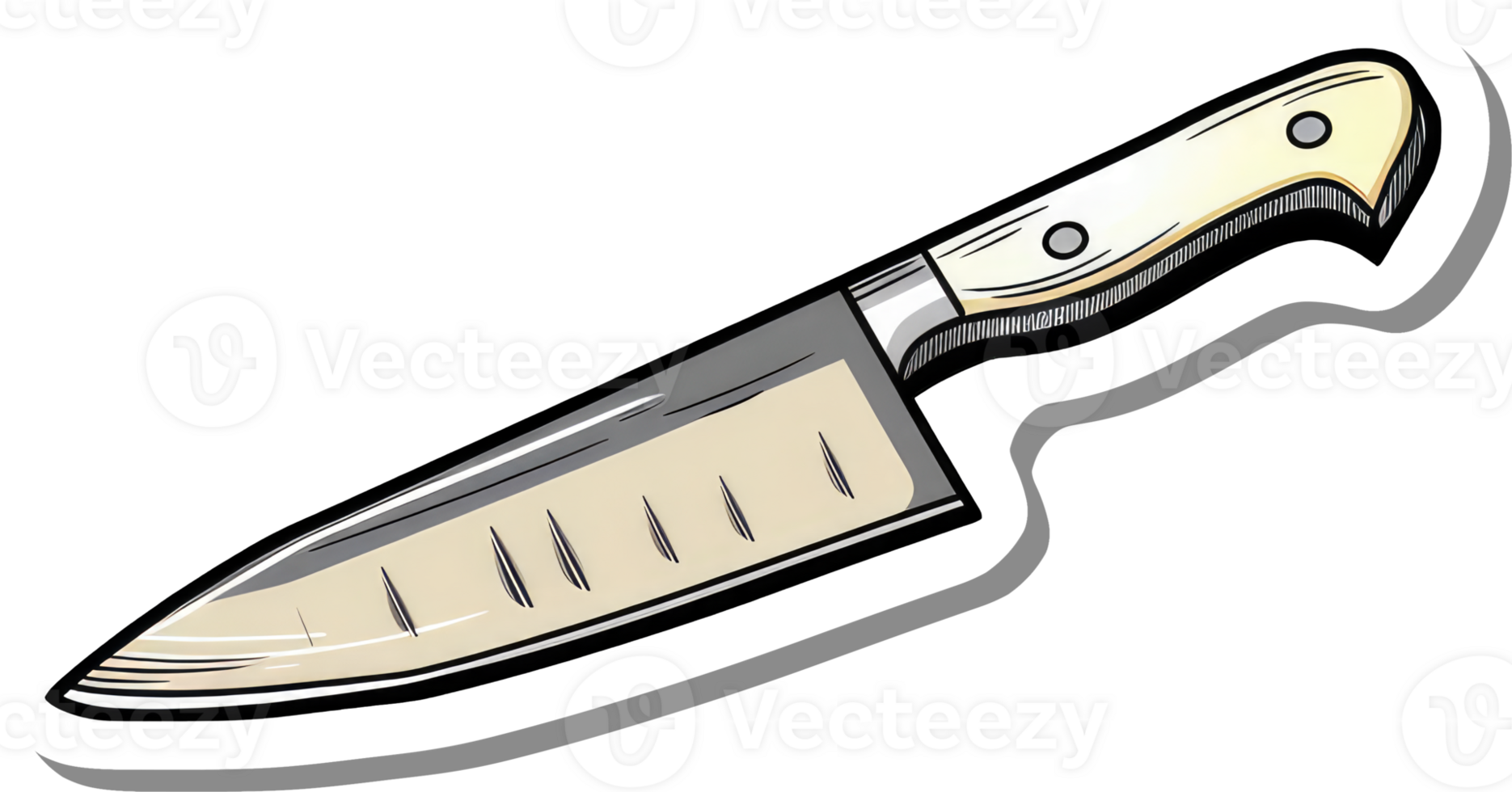 A Chefs Knife Illustration With A Light Beige Handle png