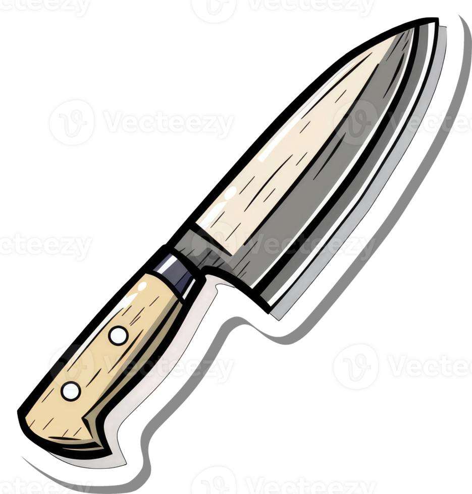 A sticker of a sharp kitchen knife with a wooden handle png