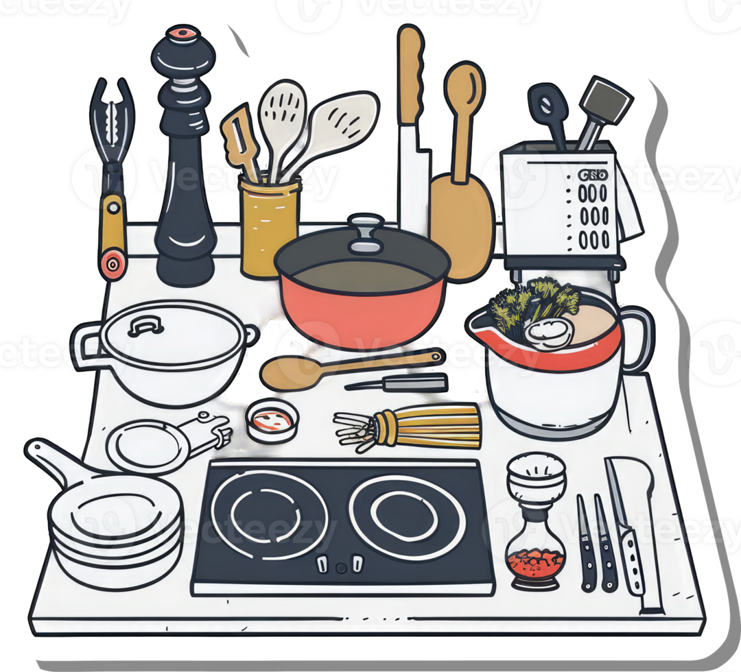 Kitchen Utensils and Appliances on a Countertop png