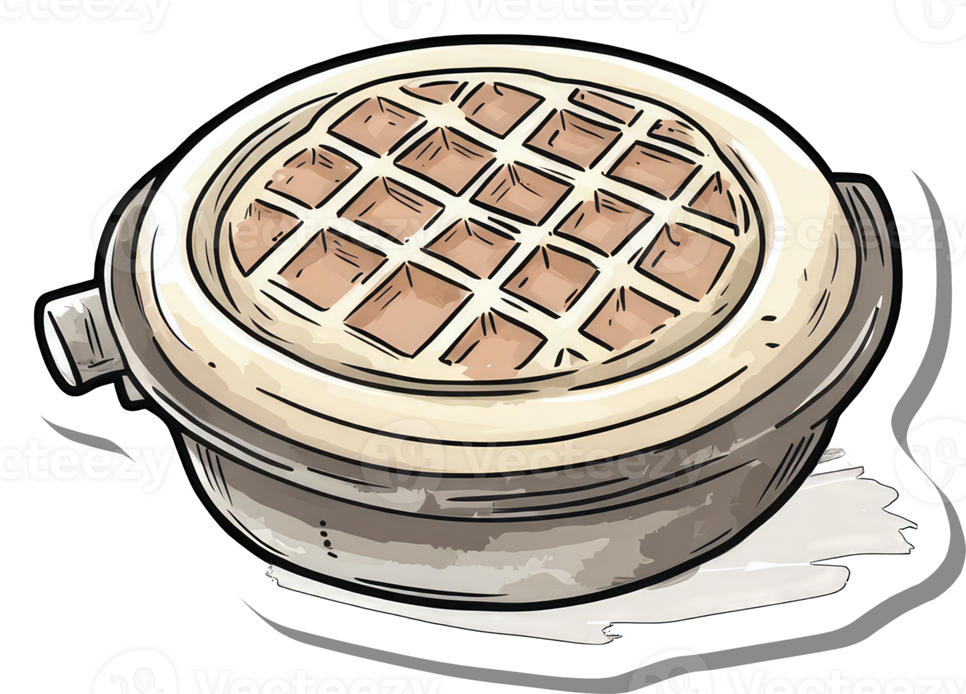 A freshly baked waffle in a round waffle maker png
