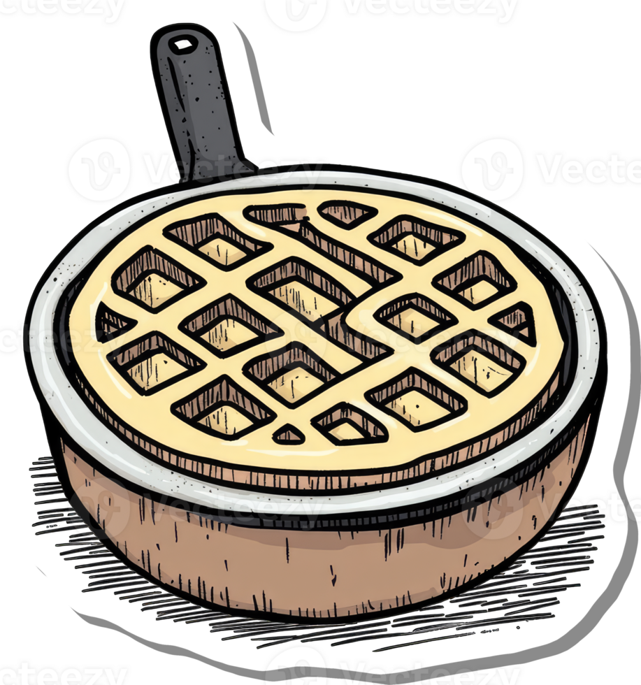 A freshly cooked waffle in a waffle iron png