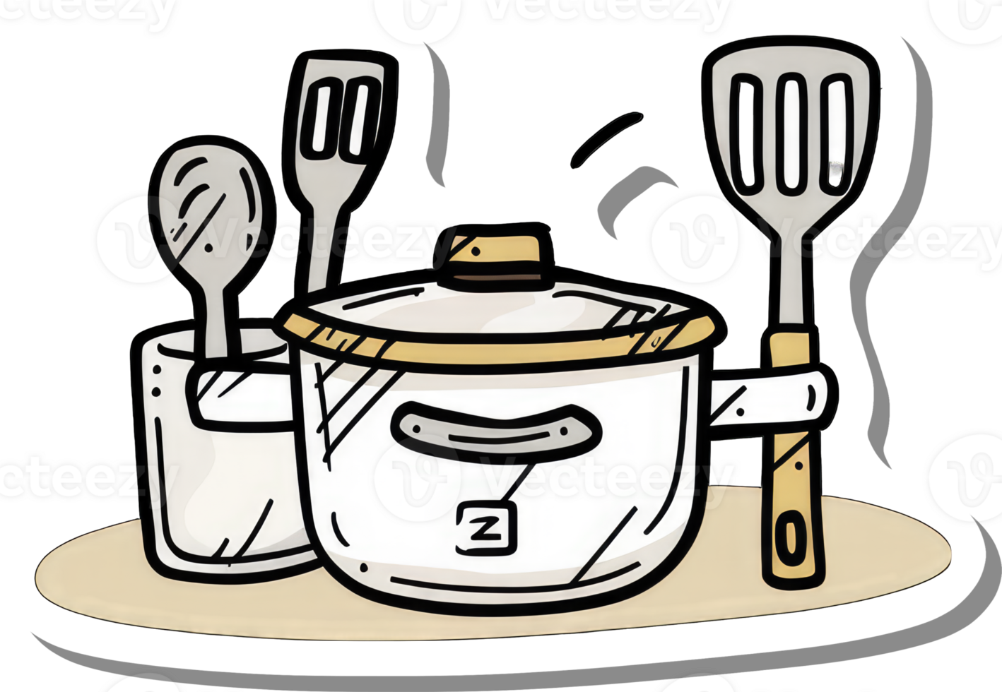 Cooking pot with spoon spatula and fork utensils png