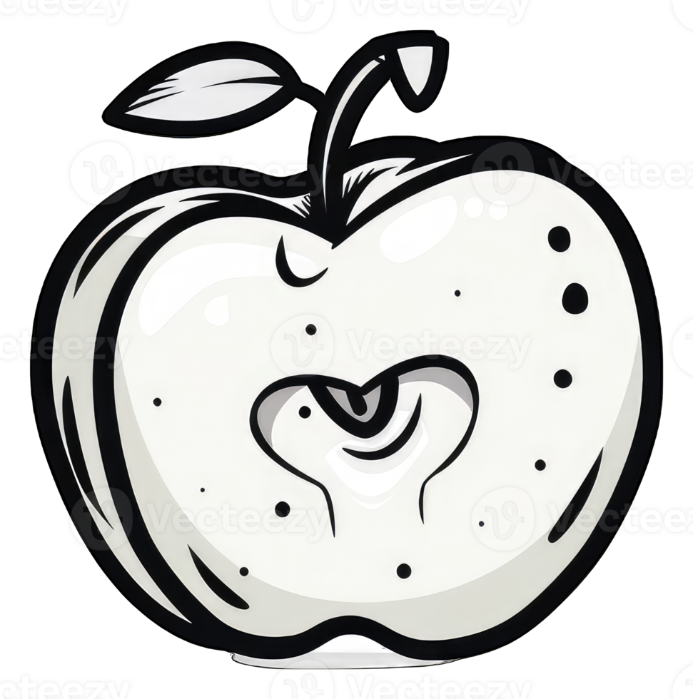 A stylized monochrome apple design with a heart shaped core png