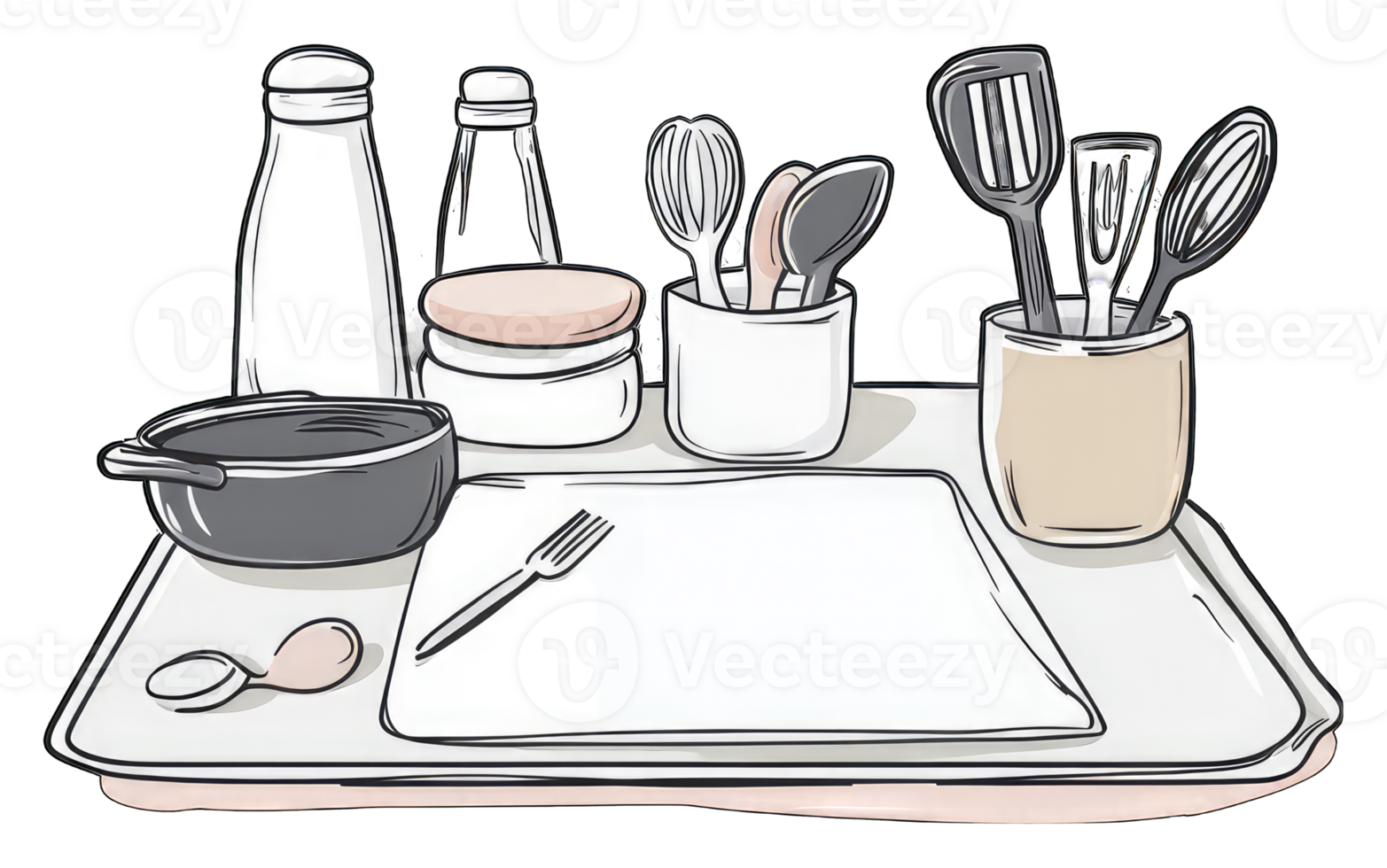 Kitchen Utensils Arranged On A Serving Tray png