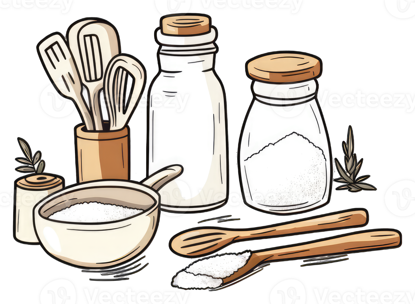 Baking ingredients and utensils are displayed together png