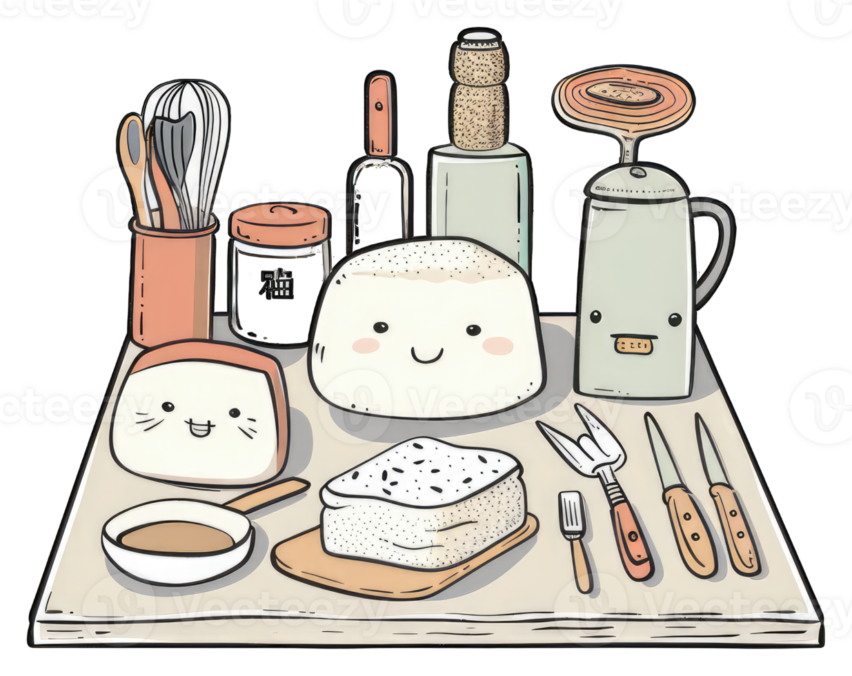 Happy Kitchen Utensils and Adorable Breads png