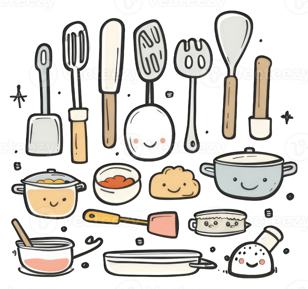 Cute Cartoon Kitchen Utensils and Cookware Collection png